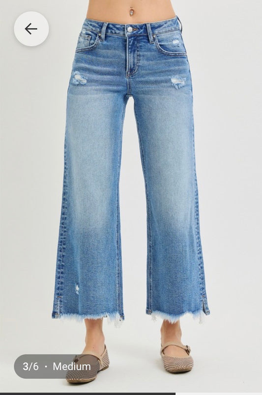 Risen midrise crop wide freyed Jean