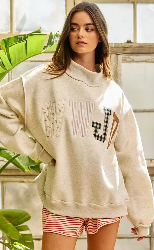WWJD mock neck sweatshirt