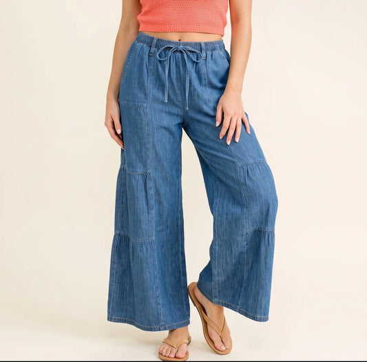 Medium blue ruffle pants