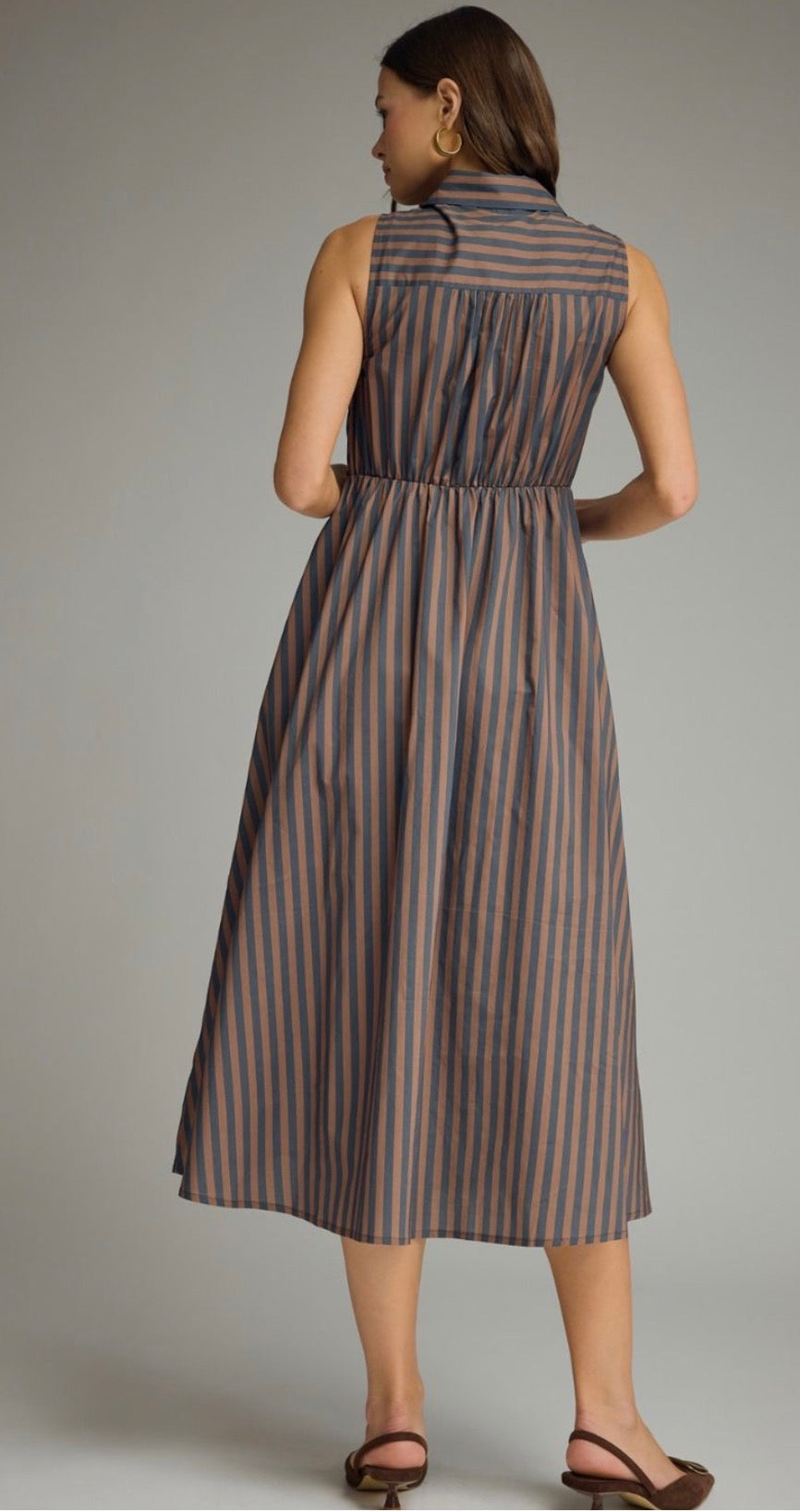 Navy/brown stripe dress