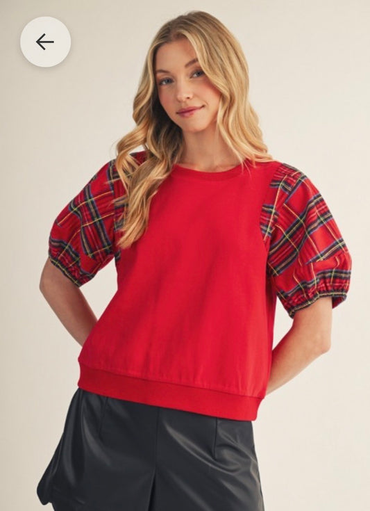 Red plaid sleeve top