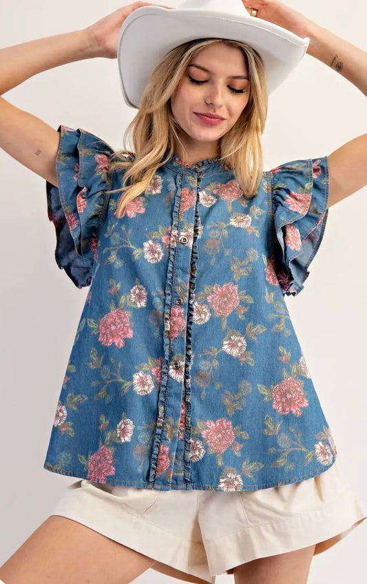 Floral denim top