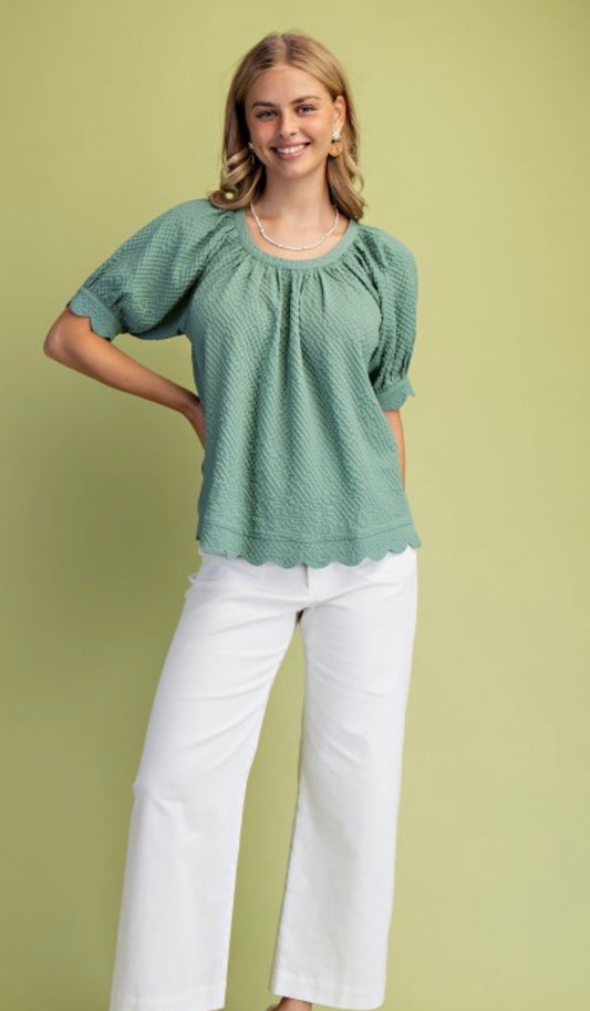 Mint green textured top