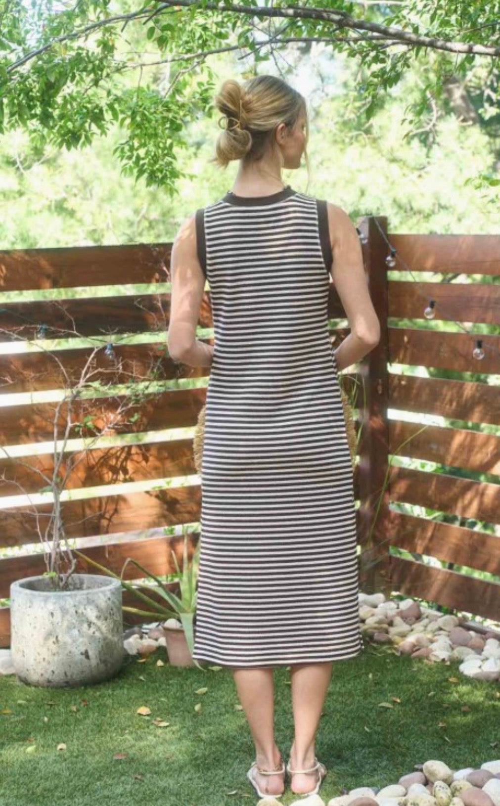 Brown stripe tank knit dress