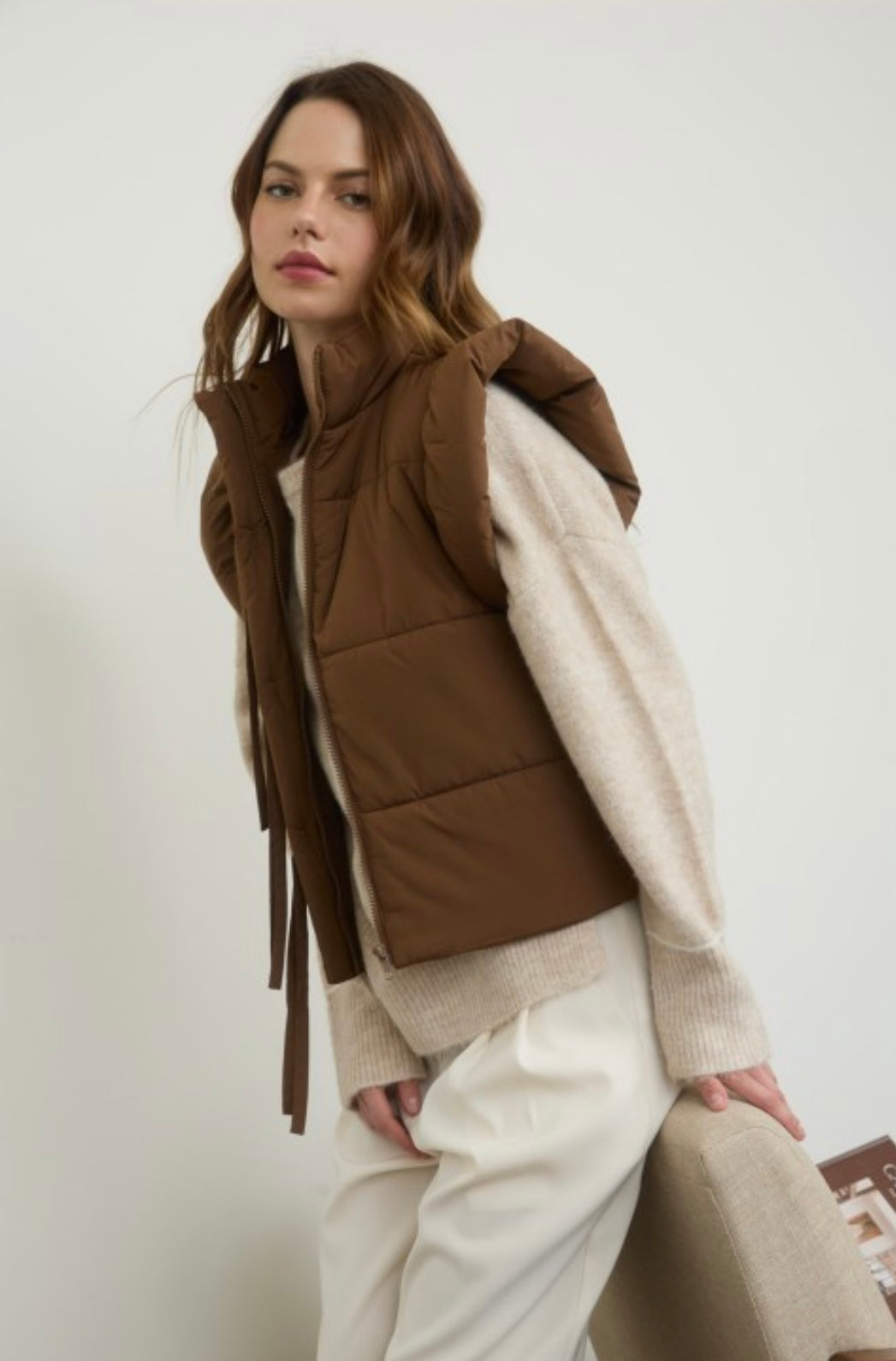 Mocha puff sleeve vest