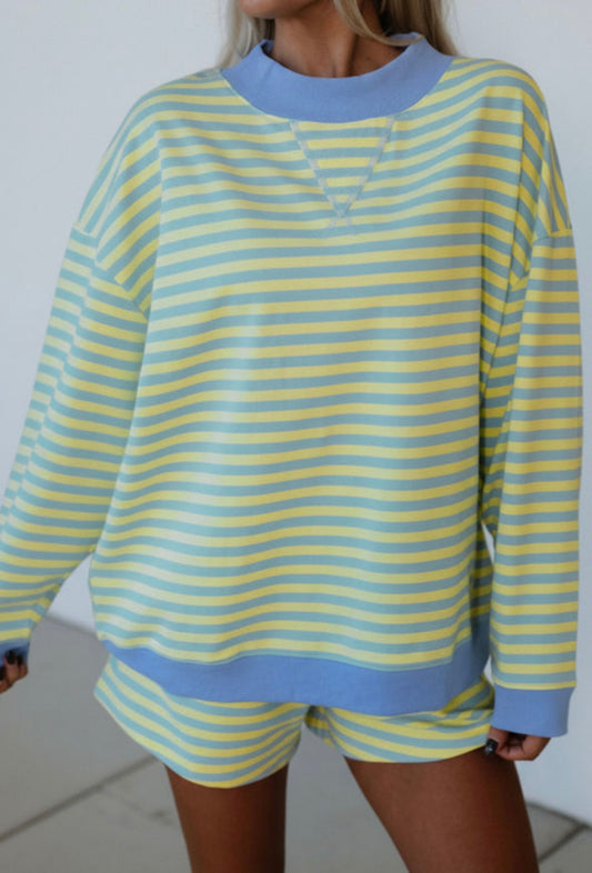 Mock neck yellow/ blue stripe set