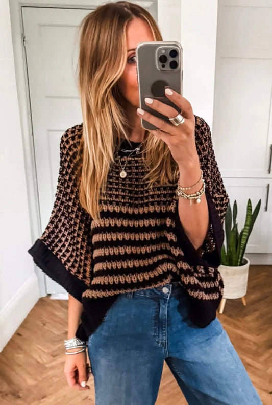 Black/brown stripe knit sweater