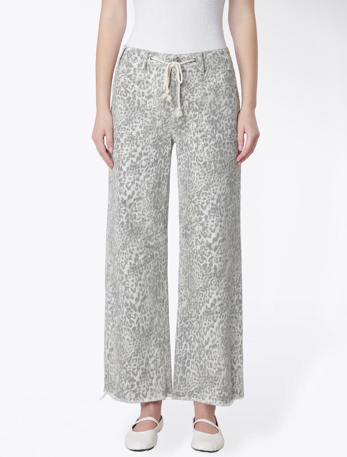 Vervet leopard highrise crop wide drawstring