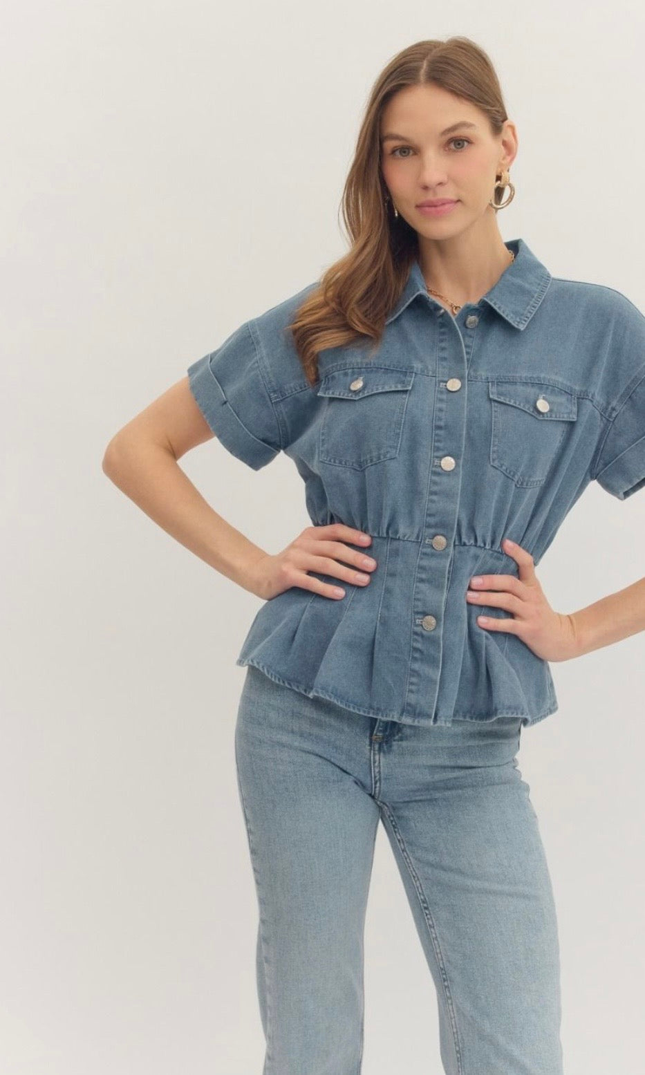 Denim button top