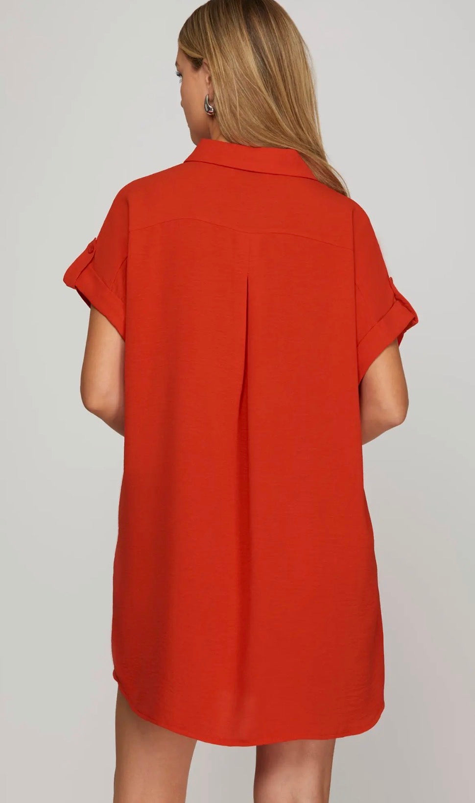 Red woven shirt dress