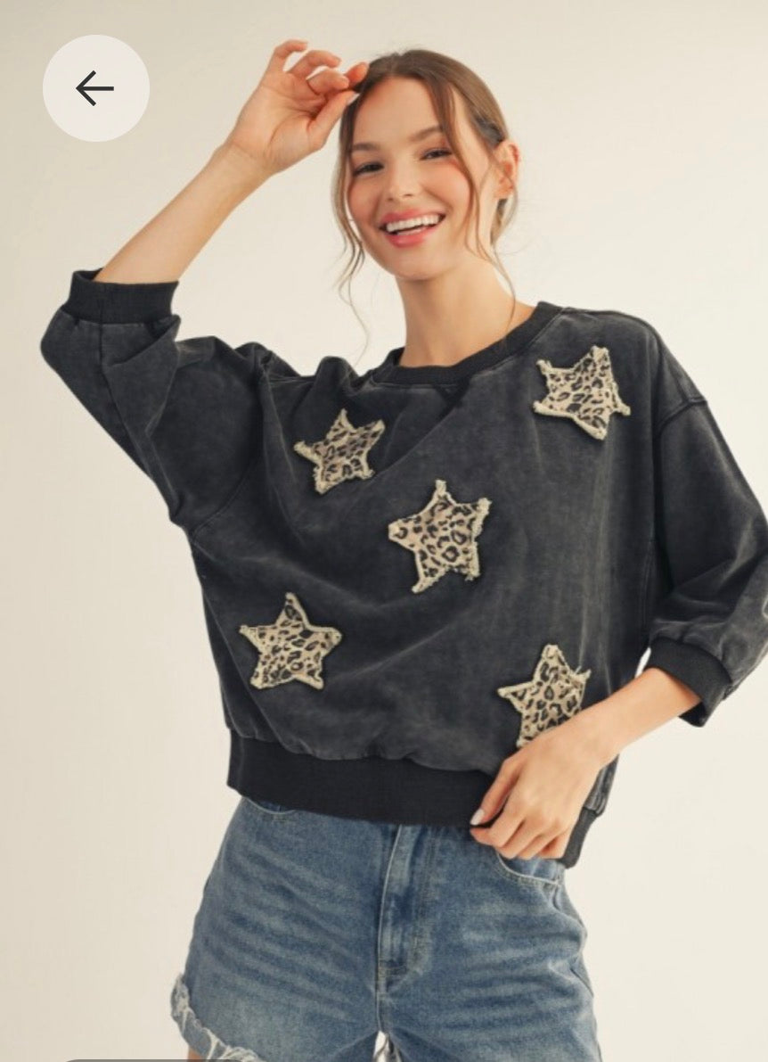 Mineral wash leopard star top