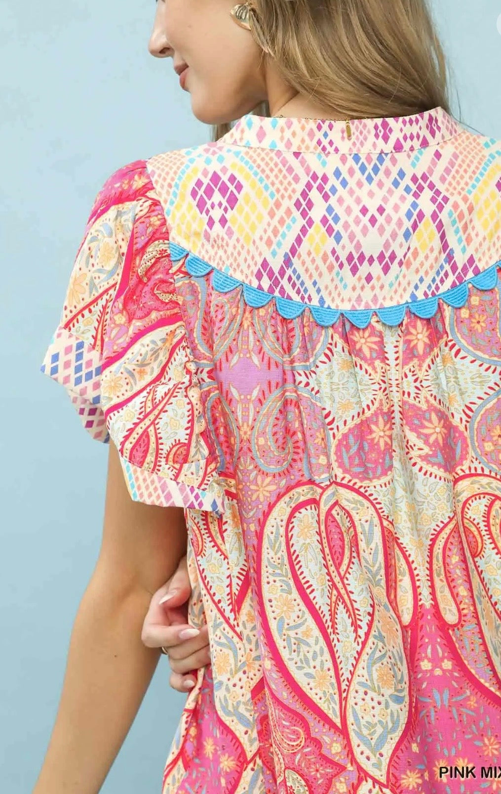 Pink paisley mix top