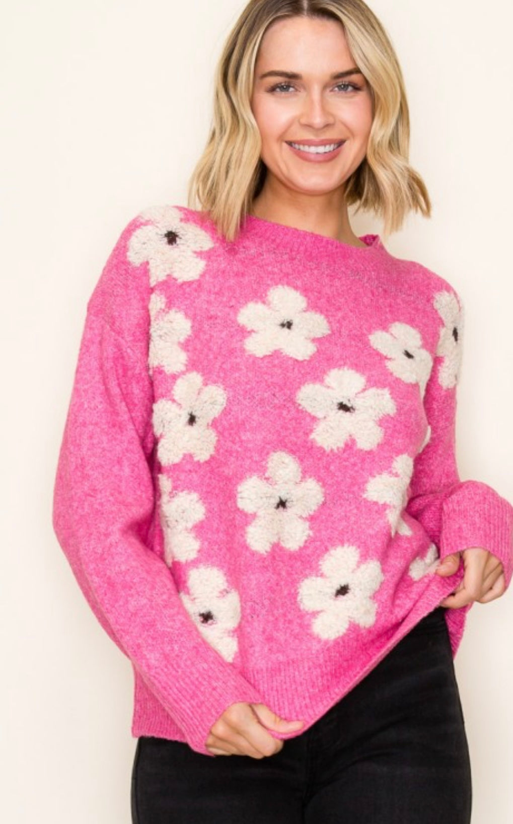 Flower power pink sweater