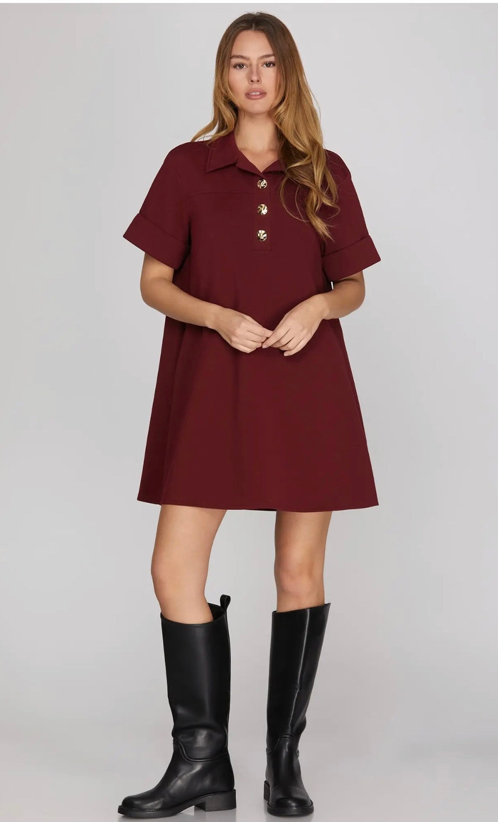 Knit collared shift mini dress