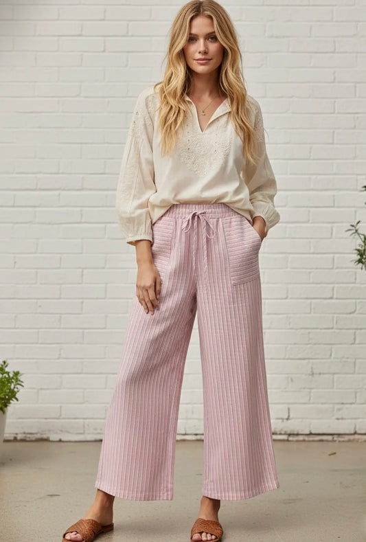 Pink stripe wide leg pants