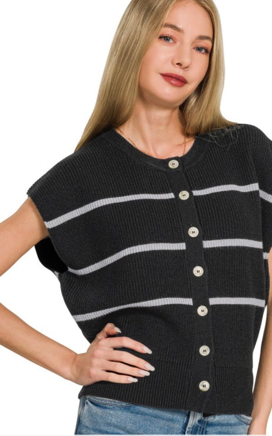 Striped black sweater vest