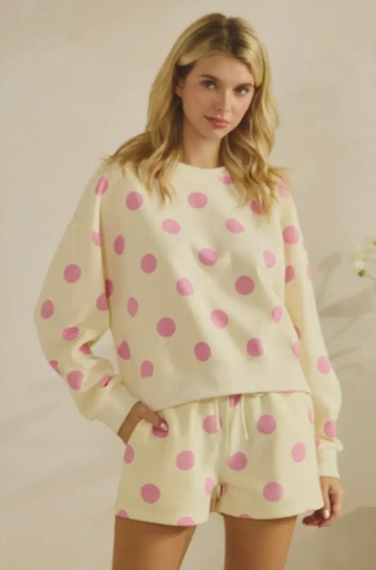 Pink polka dot short set