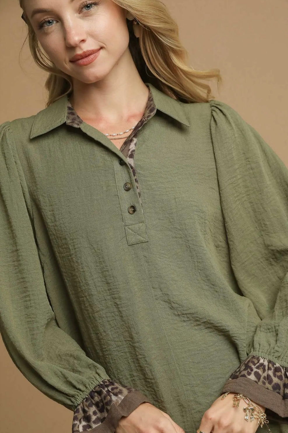 Olive cheetah sleeve top