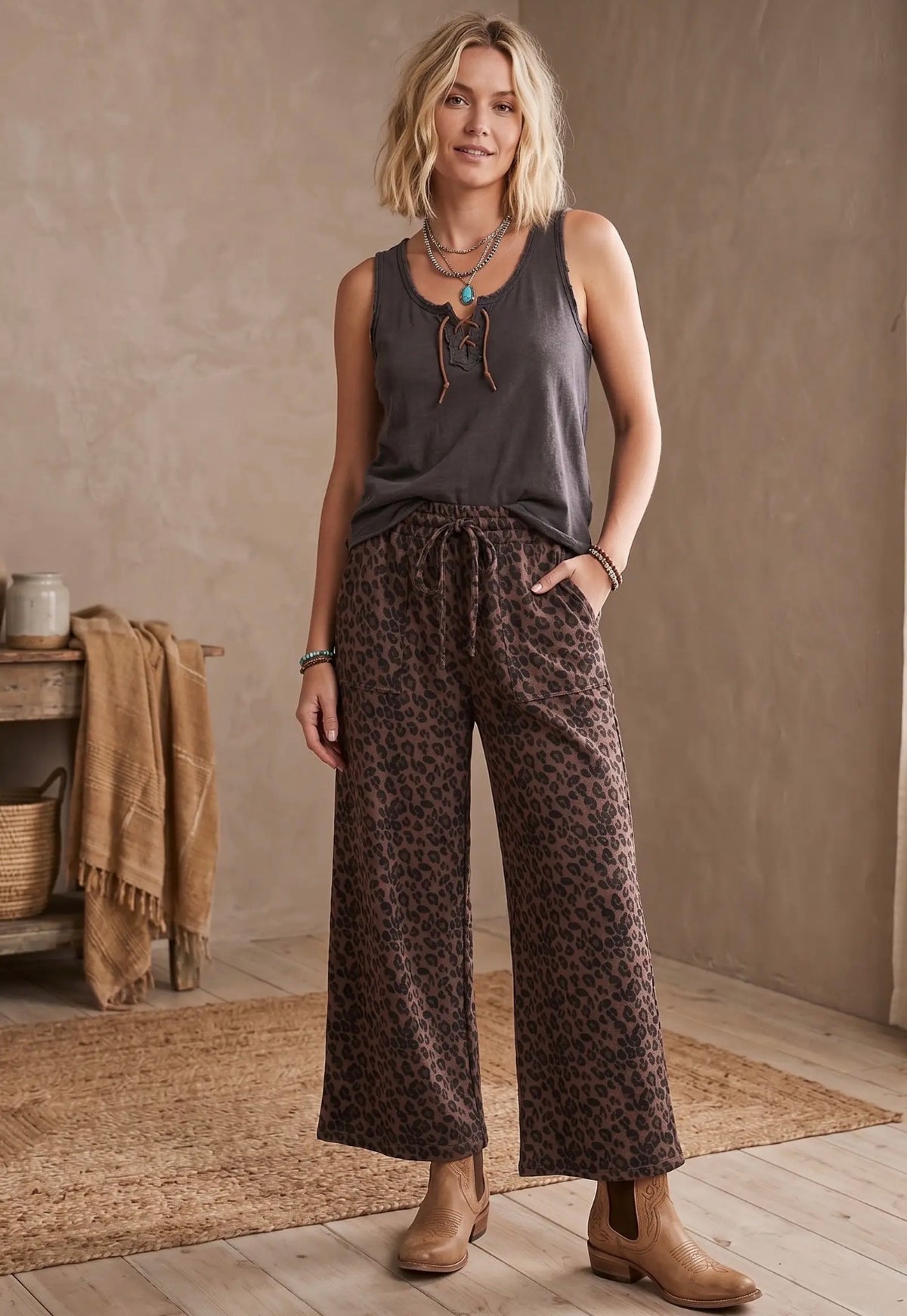 Leopard print French terry pants