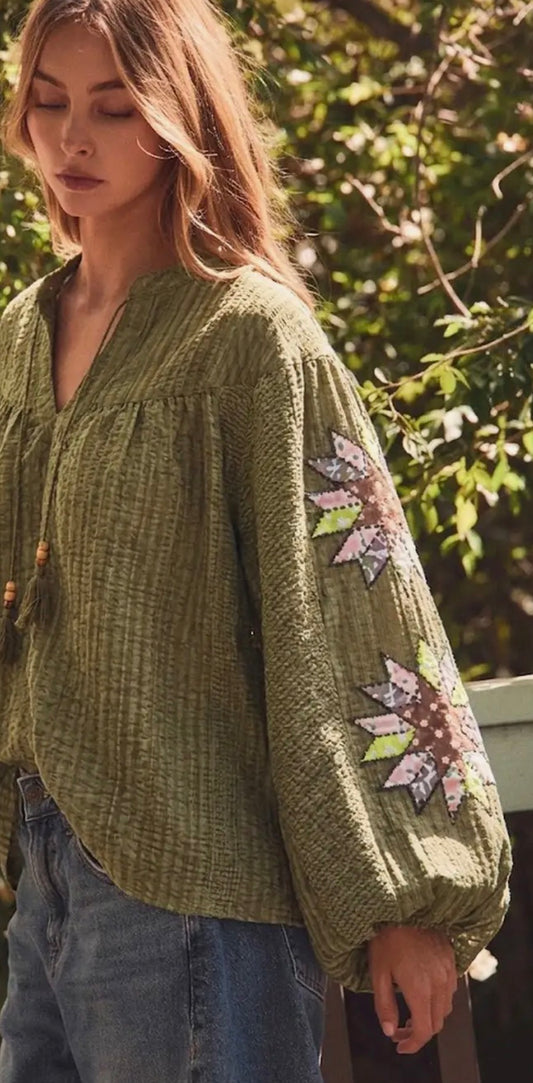 Olive peasant top