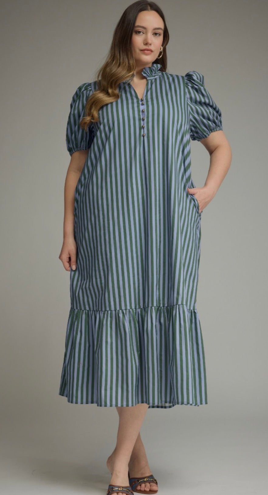 Green/blue stripe dress