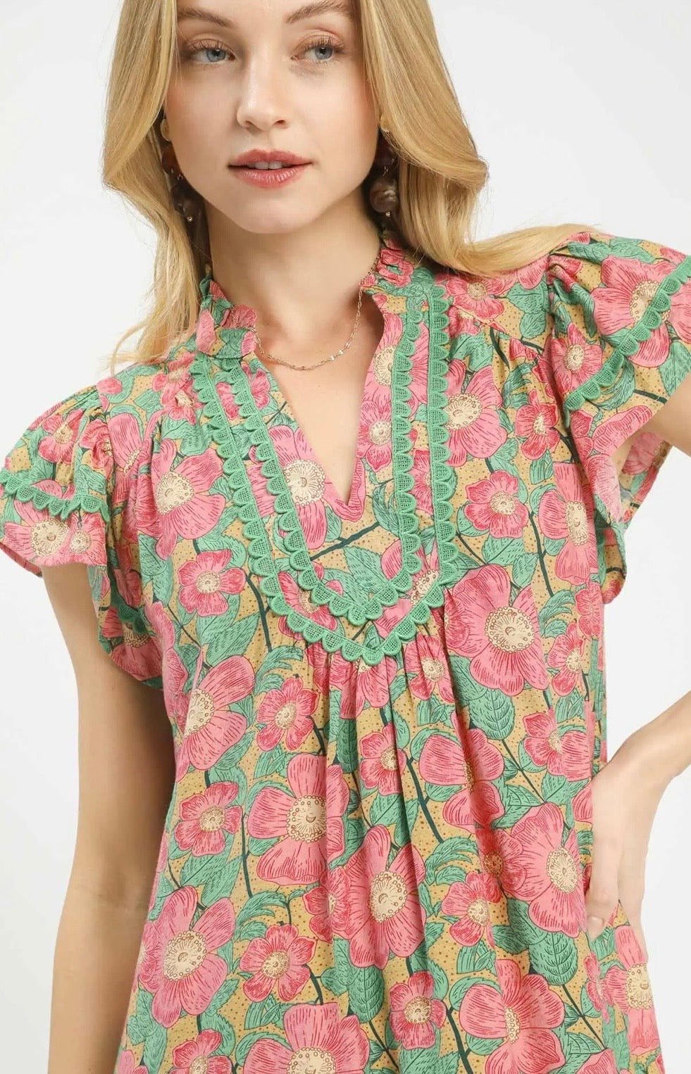 Green floral mix dress