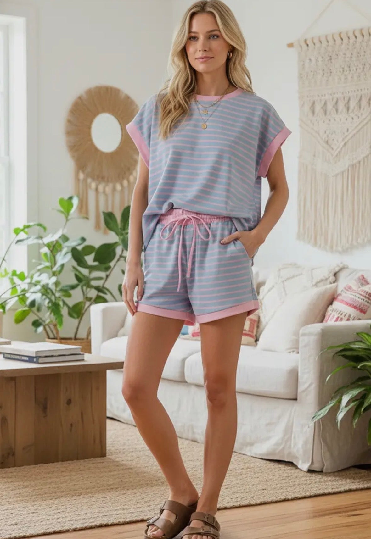 Striped terry top and short