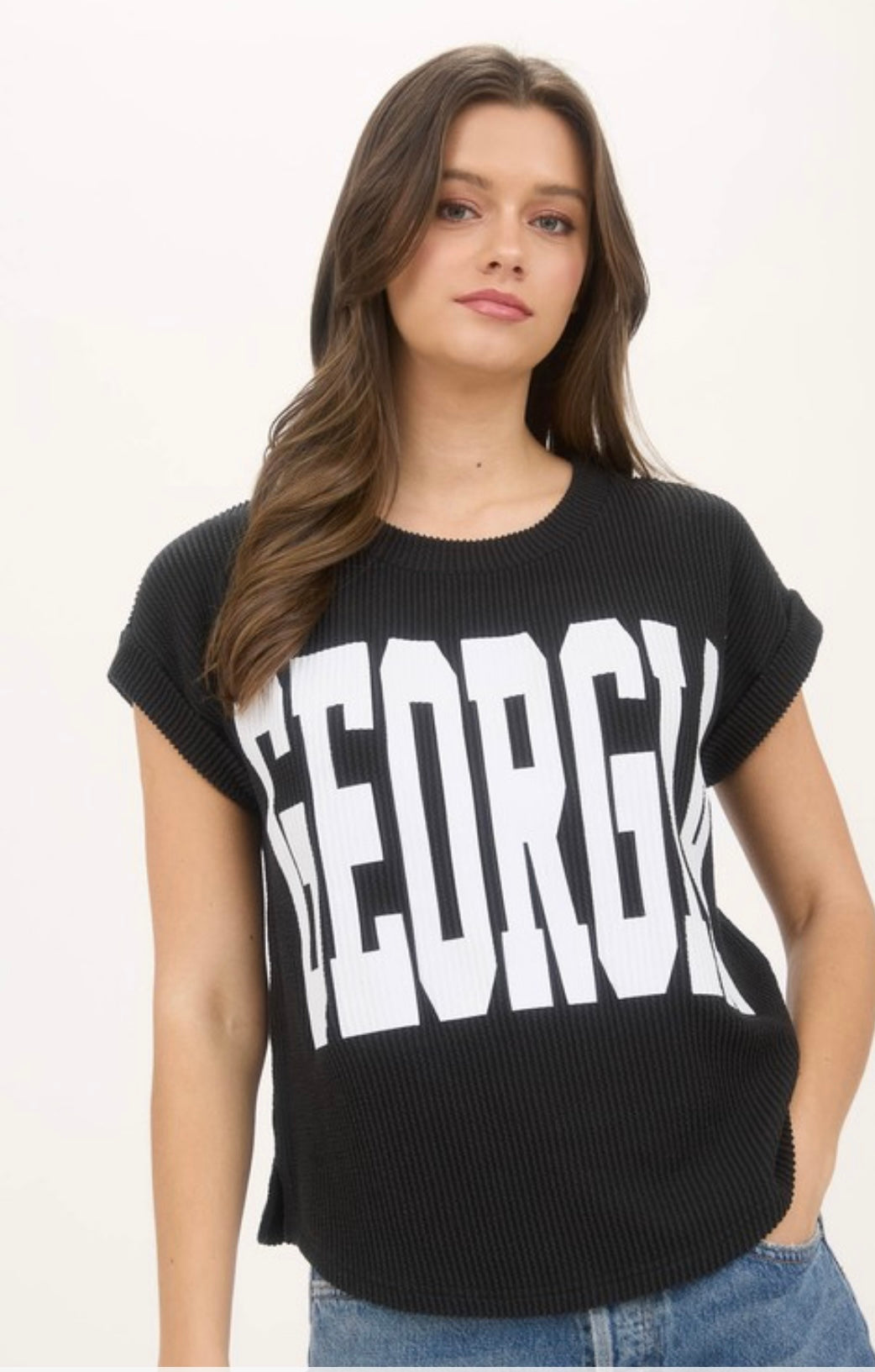 GA black ribbed top