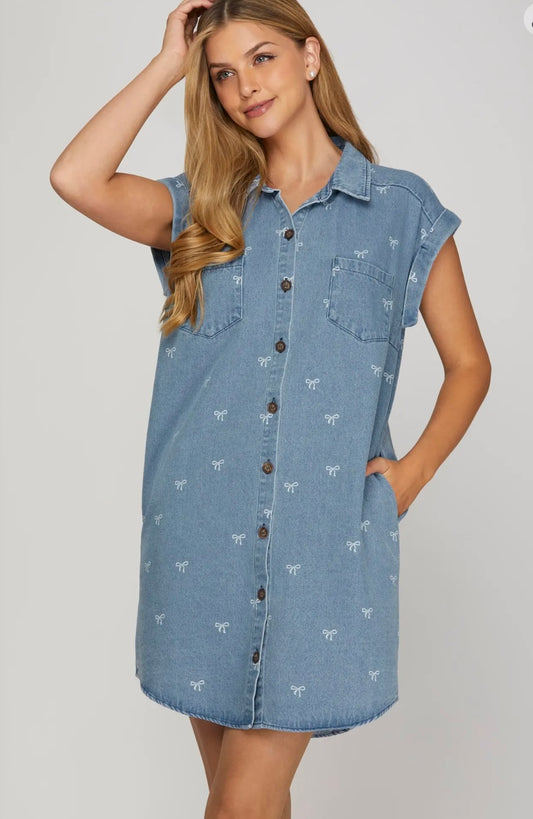 Bow denim dress