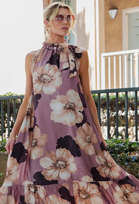 Mauve floral midi dress