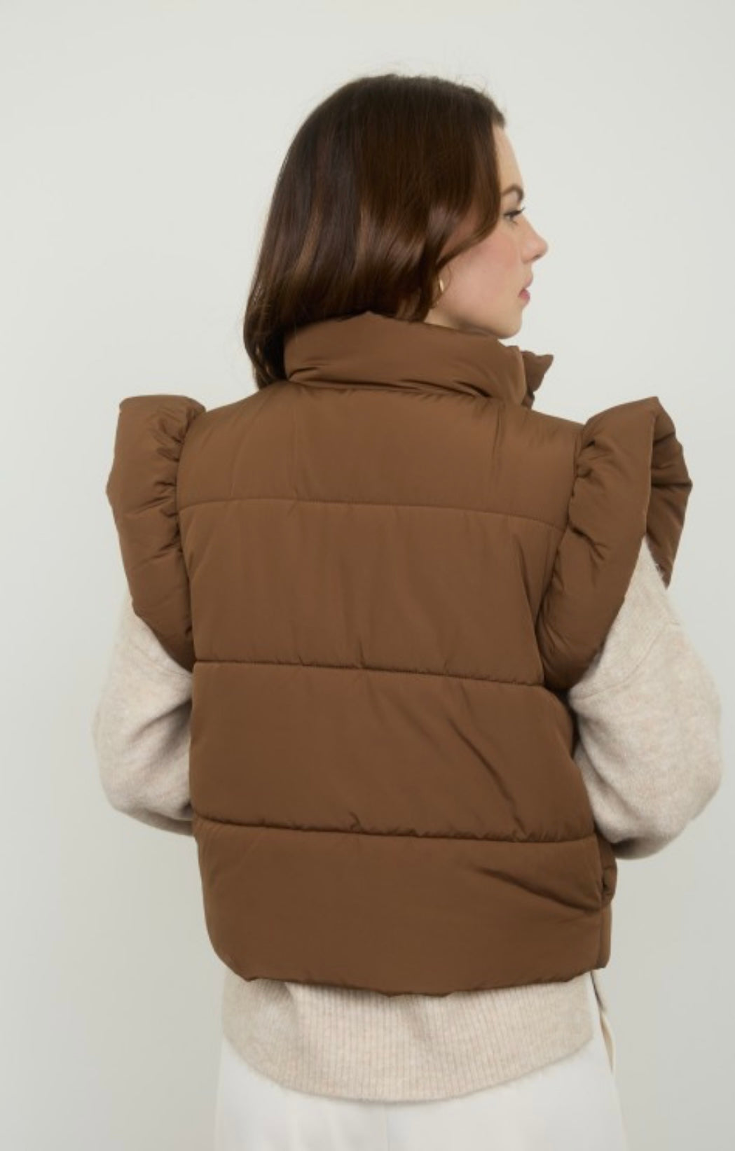 Mocha puff sleeve vest