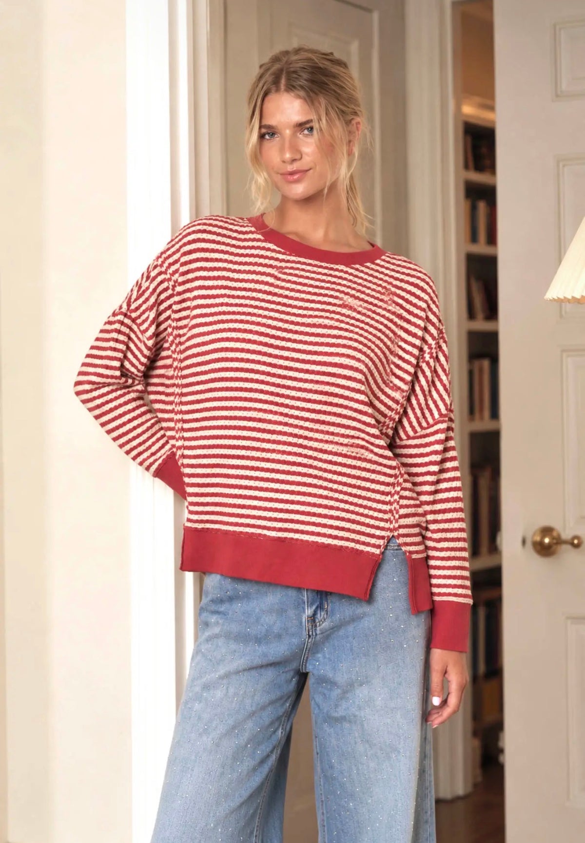 Red stripe LS top