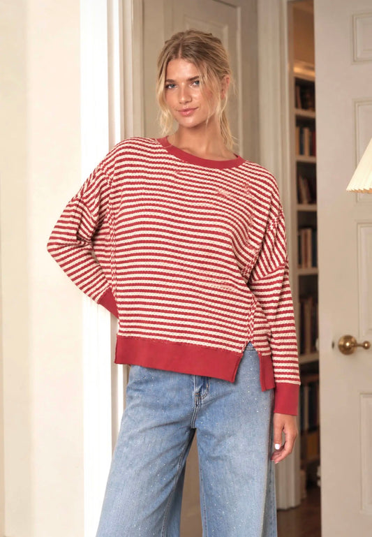 Red stripe LS top