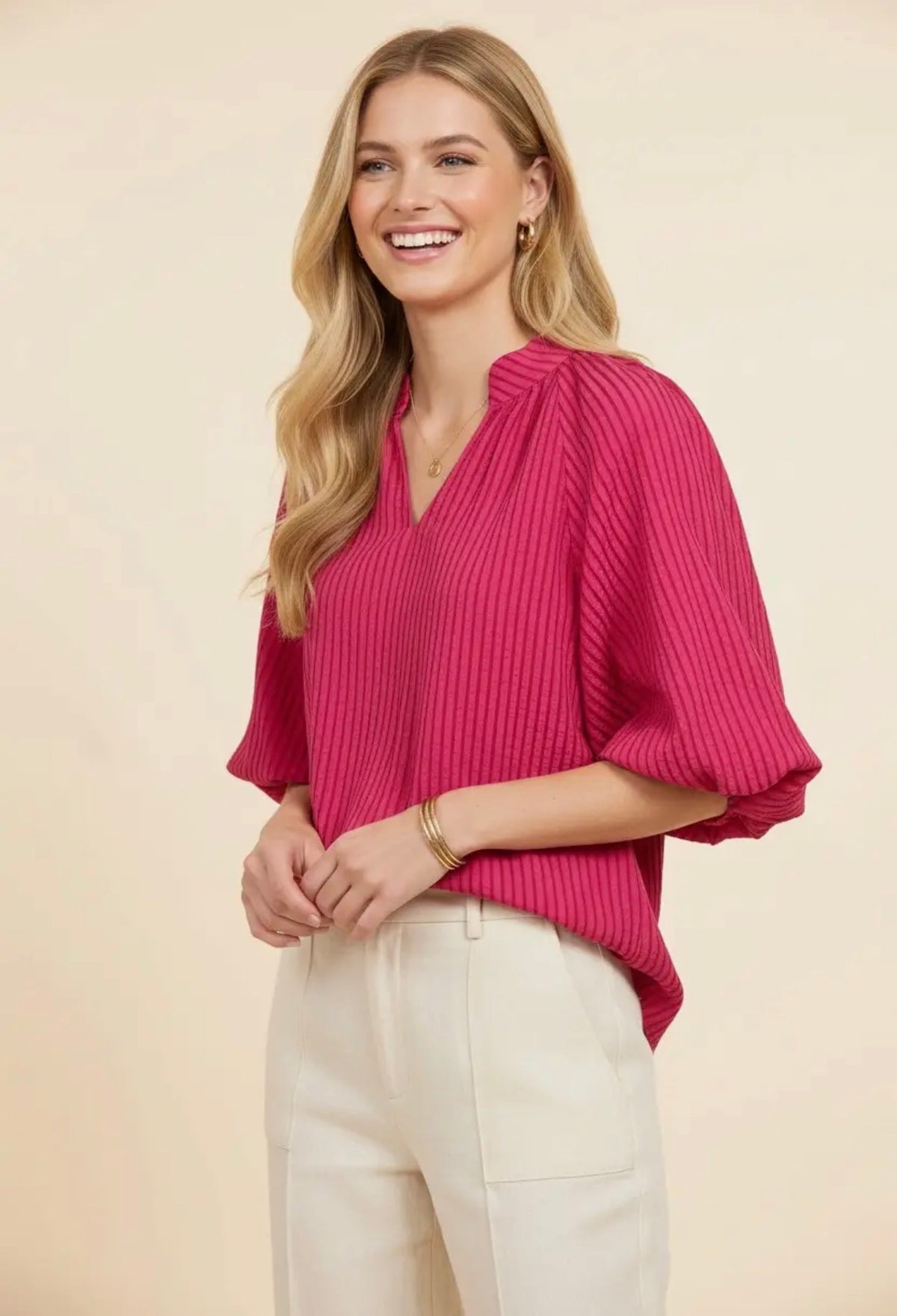 Fuchsia stripe curvy top