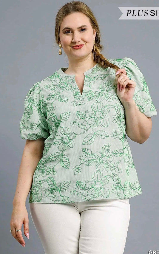 Green floral top