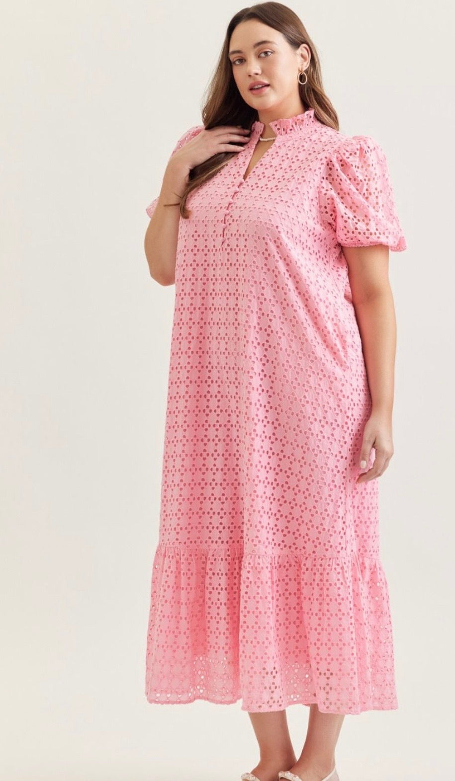 Pink curvy eyelet dress