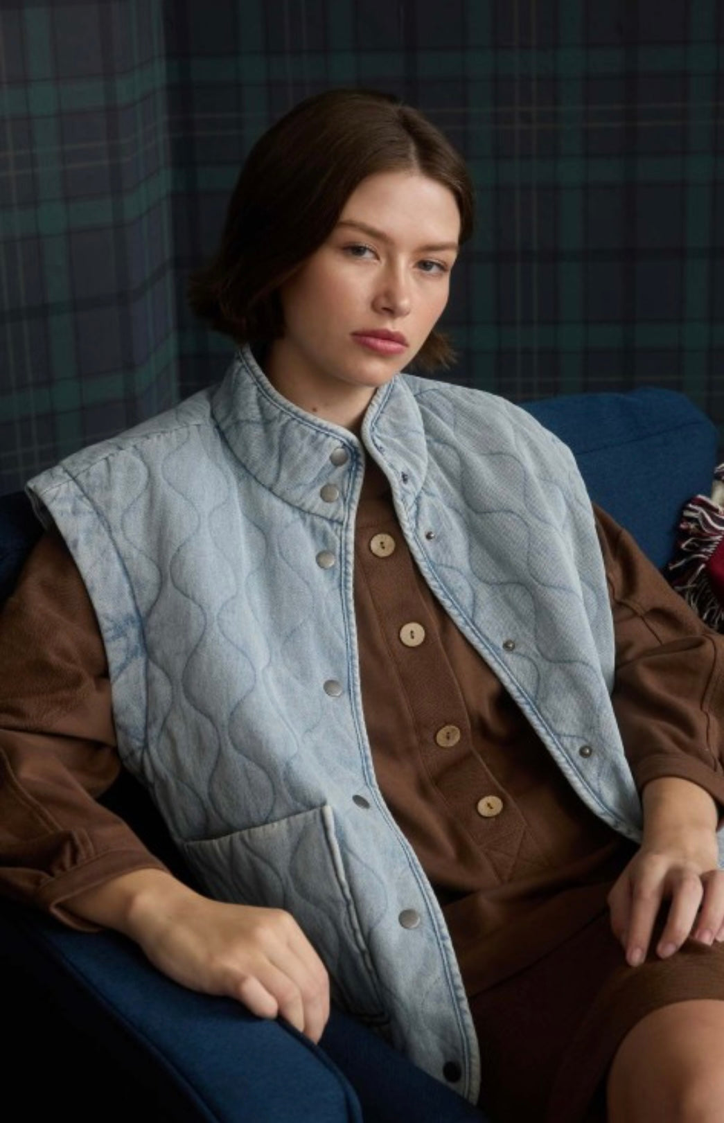 Patchwork light denim vest