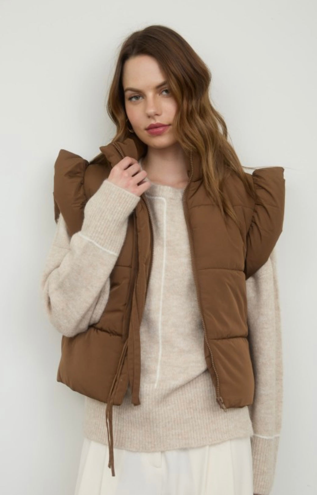 Mocha puff sleeve vest
