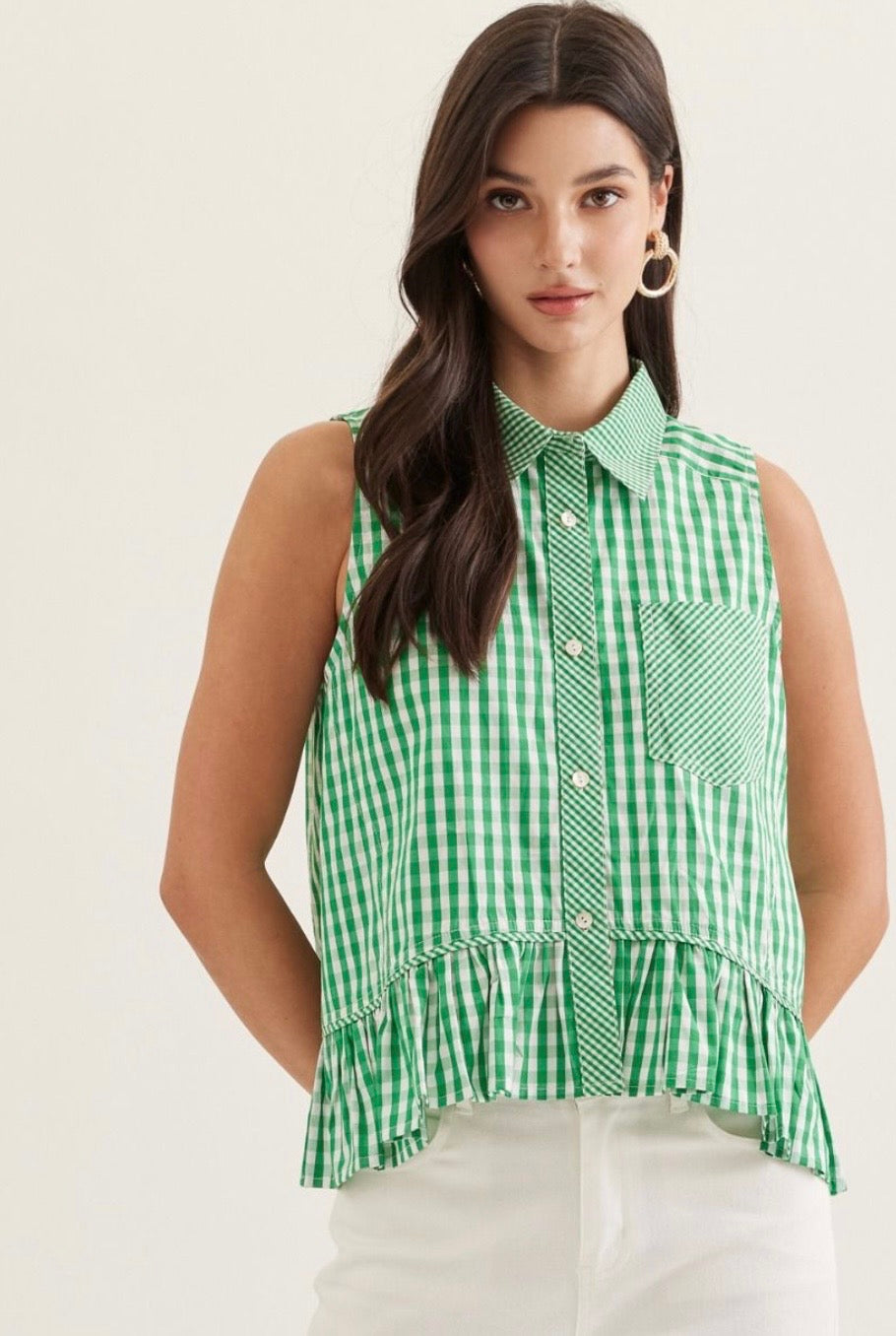 Mandi green gingham top