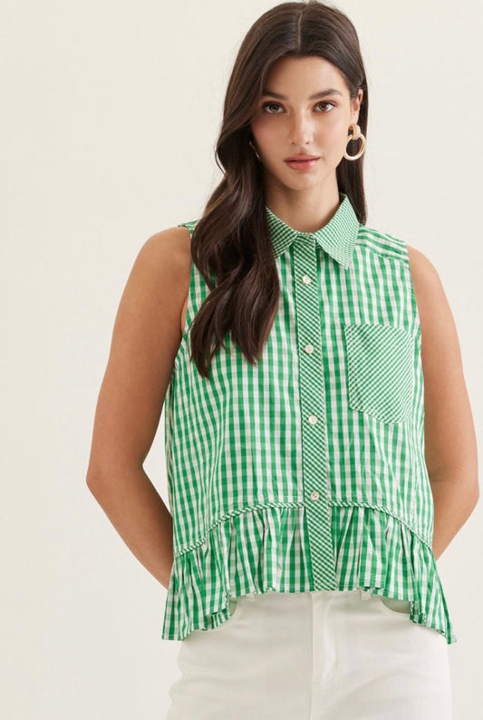 Mandi green gingham top