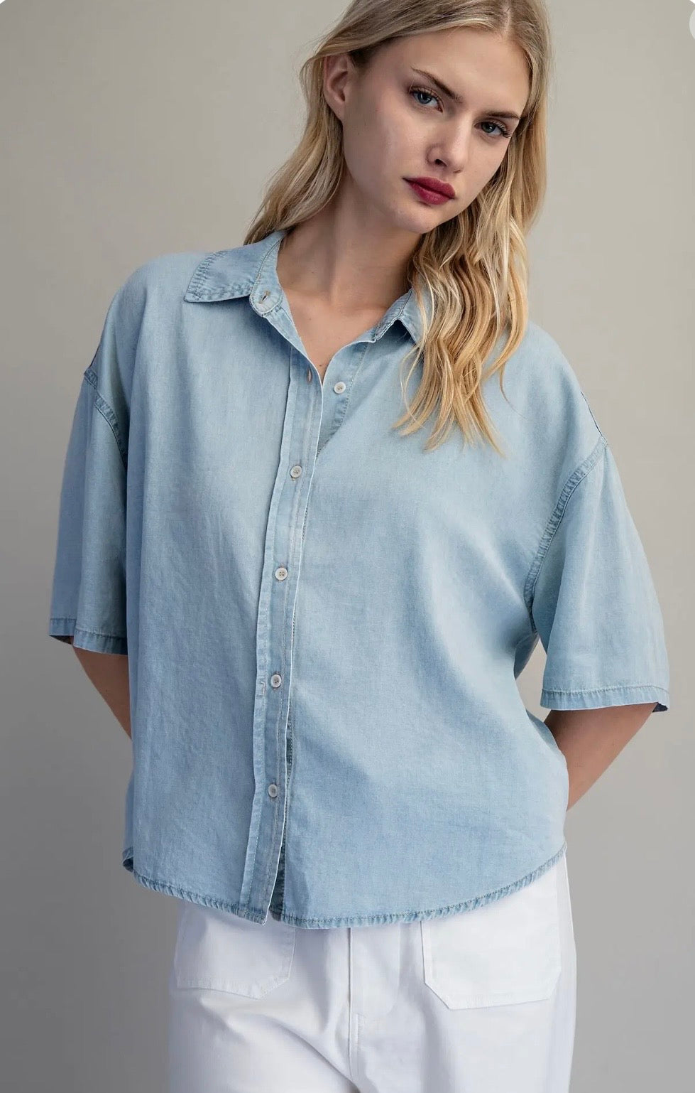 Denim button top