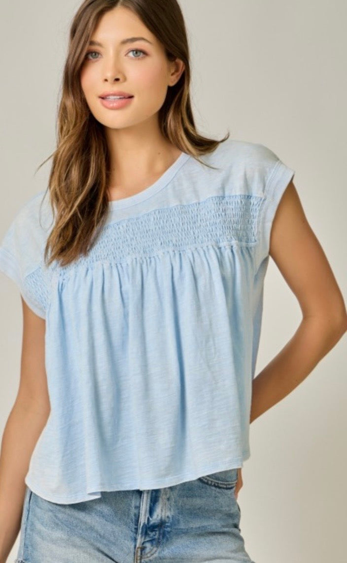 Baby blue mineral washed top