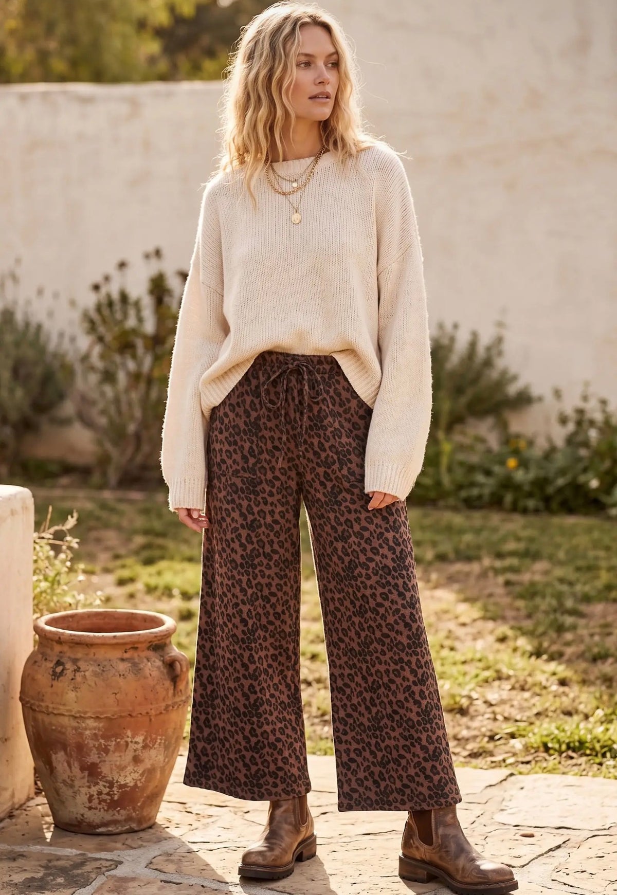 Leopard print French terry pants