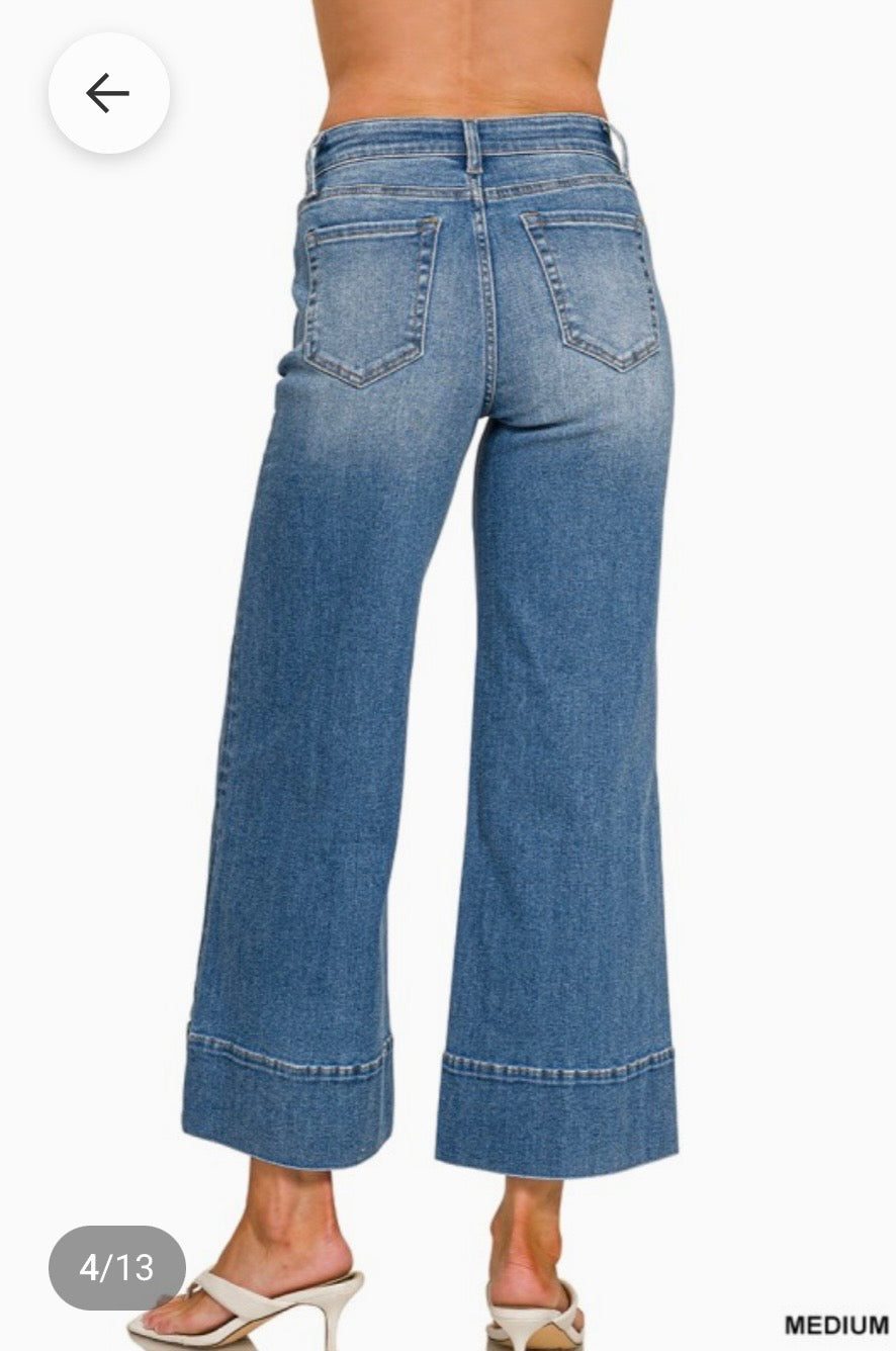 Zenana cropped wide leg pintuck