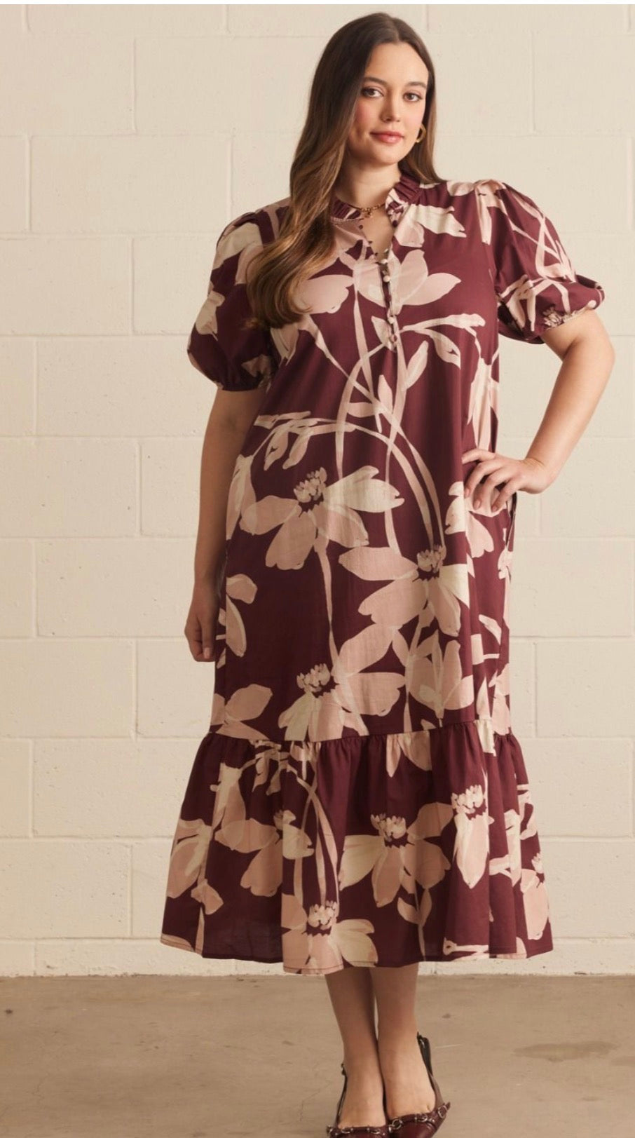 Wine floral curvy dress
