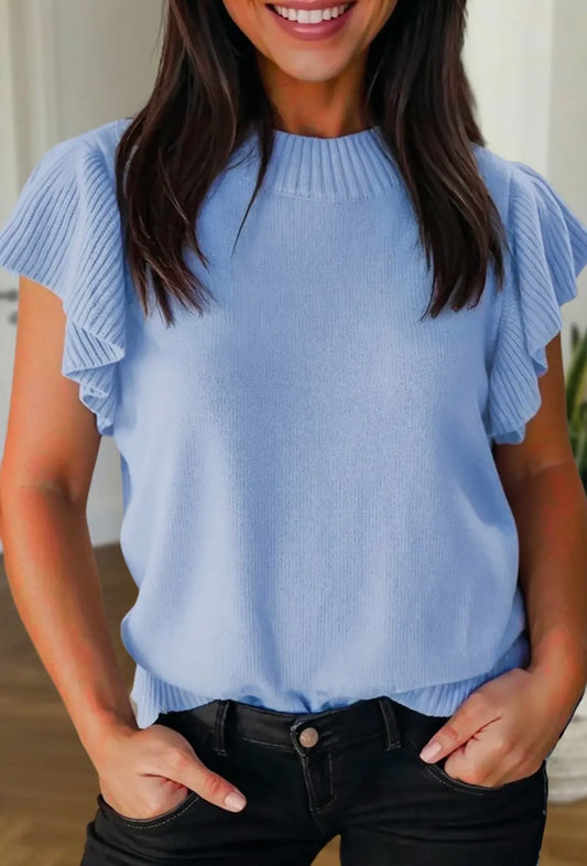 Blue ruffle sleeve knit
