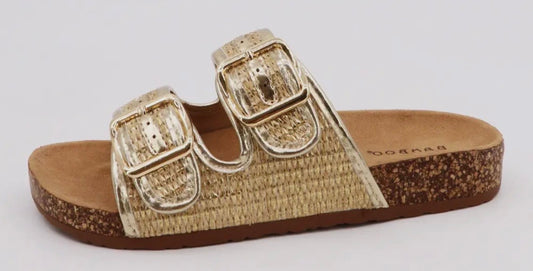 Golden rafia sandals