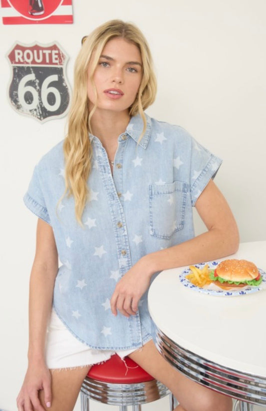 Star denim button top