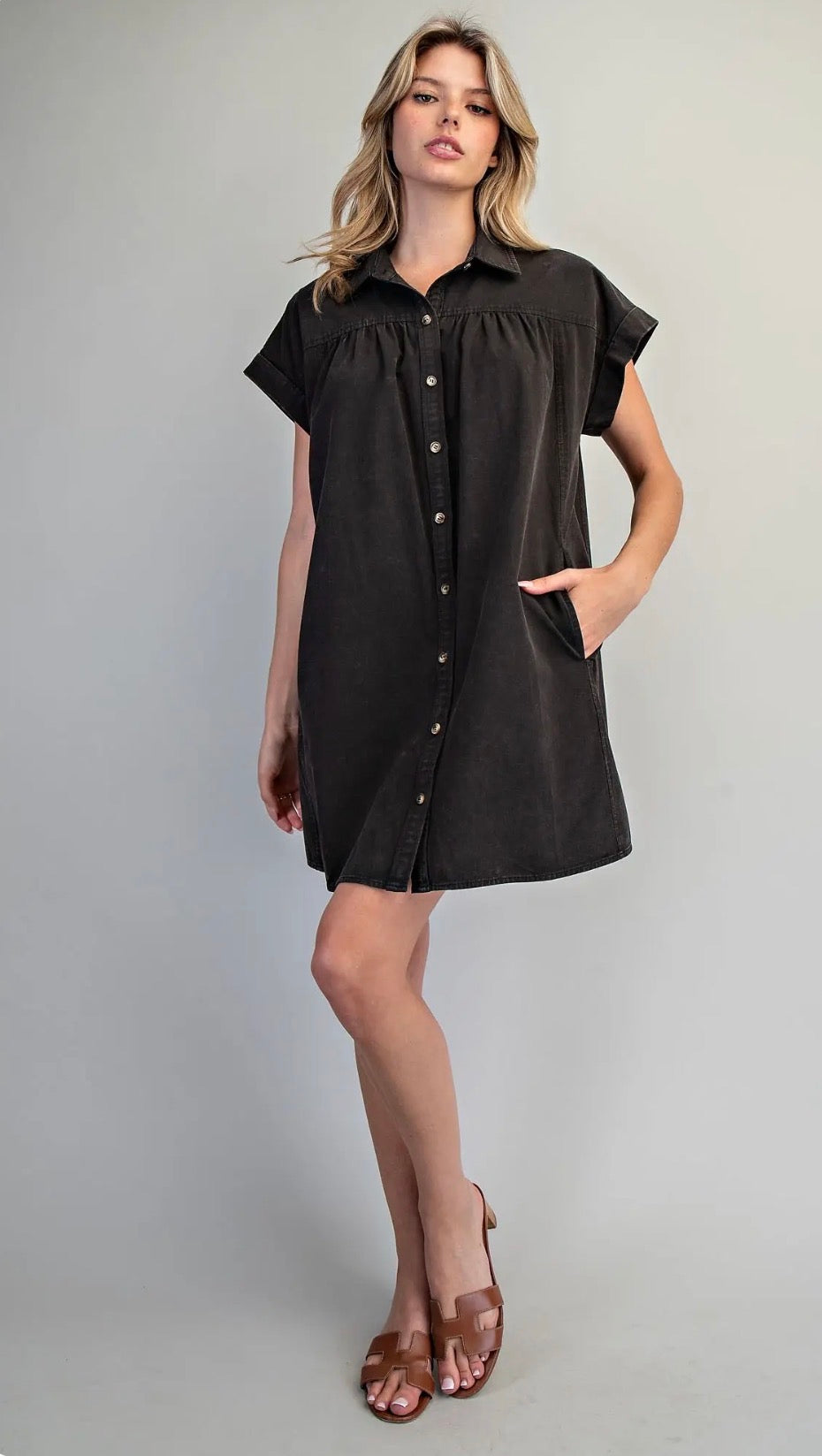 Black mini shirt dress