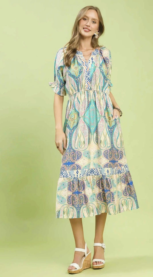 Blue mix paisley dress